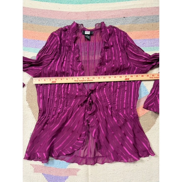 Y2K Studio 1940 Women's Sheer Ruffle Tie Front Kimono Blouse Top XL - Picture 3 of 5